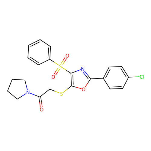 2-{[4-(benzenesulfonyl)-2-(4-chlorophenyl)-1,3-oxazol-5-yl]sulfanyl}-1-(pyrrolidin-1-yl)ethan-1-one structure