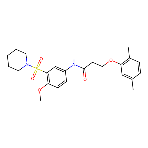 3-(2,5-dimethylphenoxy)-N-(4-methoxy-3-piperidin-1-ylsulfonylphenyl)propanamide structure
