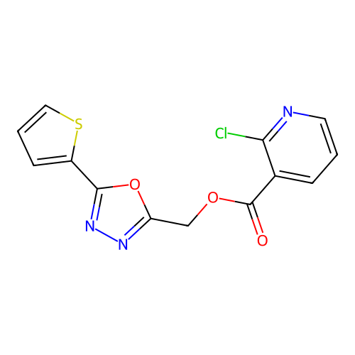 [5-(Thiophen-2-yl)-1,3,4-oxadiazol-2-yl]methyl 2-chloropyridine-3-carboxylate structure