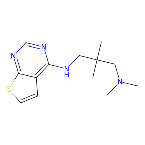 N,N,2,2-tetramethyl-N'-thieno[2,3-d]pyrimidin-4-ylpropane-1,3-diamine structure