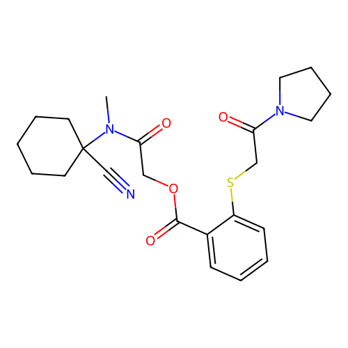 [(1-cyanocyclohexyl)(methyl)carbamoyl]methyl 2-{[2-oxo-2-(pyrrolidin-1-yl)ethyl]sulfanyl}benzoate structure