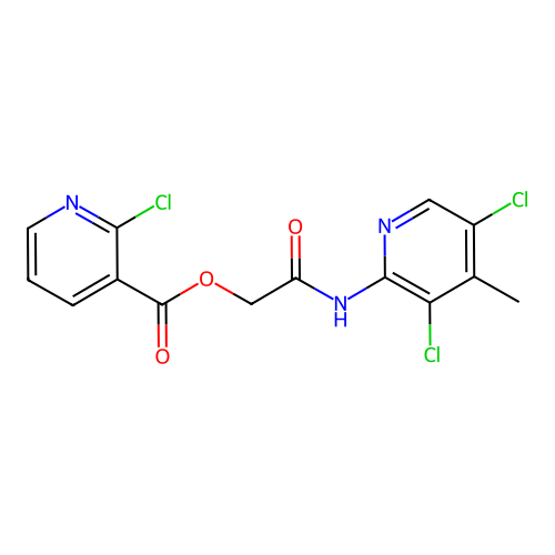 [2-[(3,5-dichloro-4-methylpyridin-2-yl)amino]-2-oxoethyl] 2-chloropyridine-3-carboxylate structure