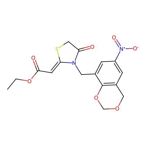 ETHYL 2-{3-[(6-NITRO-2,4-DIHYDRO-1,3-BENZODIOXIN-8-YL)METHYL]-4-OXO-1,3-THIAZOLIDIN-2-YLIDENE}ACETATE structure