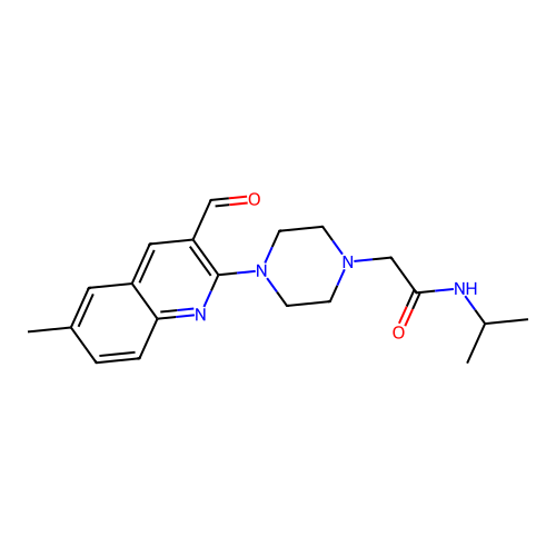 2-[4-(3-formyl-6-methylquinolin-2-yl)piperazin-1-yl]-N-propan-2-ylacetamide structure