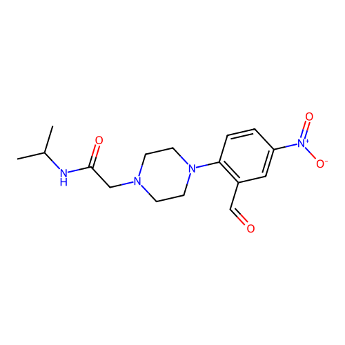 2-[4-(2-formyl-4-nitrophenyl)piperazin-1-yl]-N-propan-2-ylacetamide structure