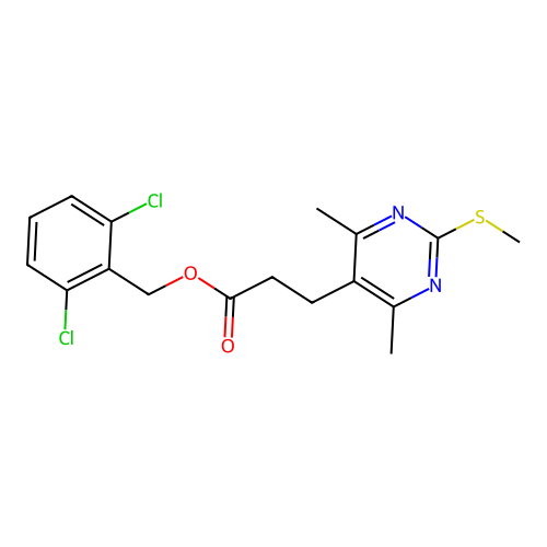 (2,6-dichlorophenyl)methyl 3-(4,6-dimethyl-2-methylsulfanylpyrimidin-5-yl)propanoate structure