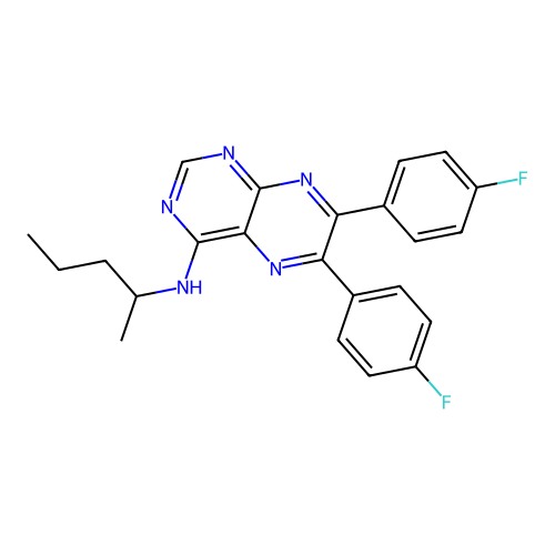 6,7-bis(4-fluorophenyl)-N-(1-methylbutyl)pteridin-4-amine structure