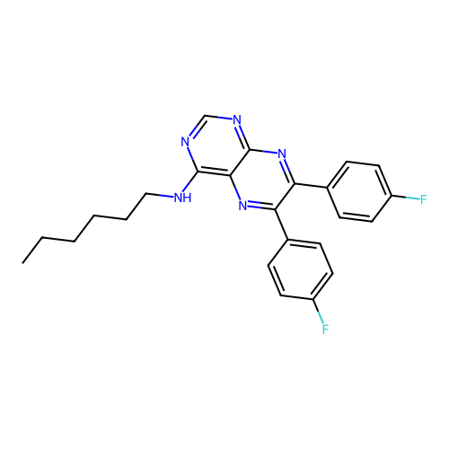 6,7-bis(4-fluorophenyl)-N-hexyl-pteridin-4-amine structure