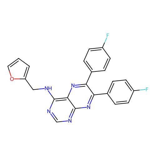 6,7-bis(4-fluorophenyl)-N-(2-furylmethyl)pteridin-4-amine structure