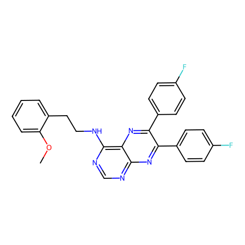 6,7-bis(4-fluorophenyl)-N-[2-(2-methoxyphenyl)ethyl]pteridin-4-amine structure