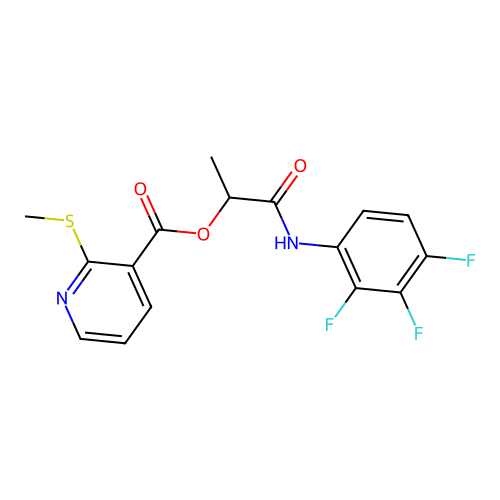 [1-oxo-1-(2,3,4-trifluoroanilino)propan-2-yl] 2-methylsulfanylpyridine-3-carboxylate structure