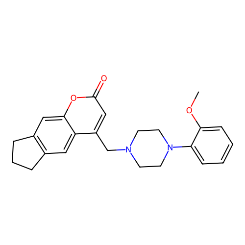 4-((4-(2-methoxyphenyl)piperazin-1-yl)methyl)-7,8-dihydrocyclopenta[g]chromen-2(6H)-one structure