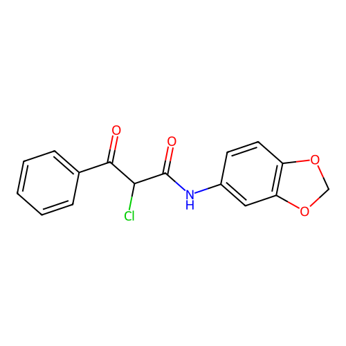 N-(2H-1,3-benzodioxol-5-yl)-2-chloro-3-oxo-3-phenylpropanamide structure