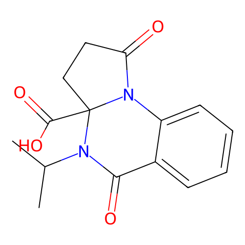 1,5-dioxo-4-(propan-2-yl)-1H,2H,3H,3aH,4H,5H-pyrrolo[1,2-a]quinazoline-3a-carboxylic acid structure