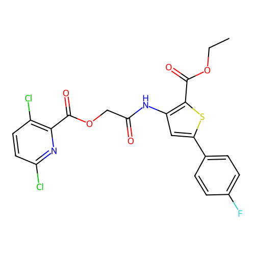 [2-[[2-ethoxycarbonyl-5-(4-fluorophenyl)thiophen-3-yl]amino]-2-oxoethyl] 3,6-dichloropyridine-2-carboxylate structure