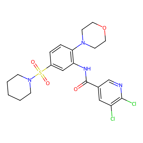 5,6-dichloro-N-(2-morpholin-4-yl-5-piperidin-1-ylsulfonylphenyl)pyridine-3-carboxamide structure
