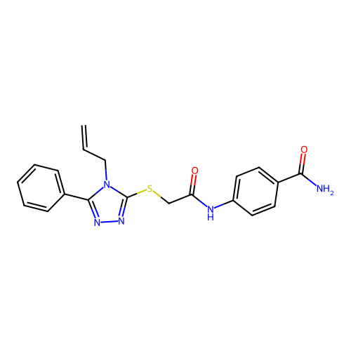 4-[2-(5-Phenyl-4-prop-2-enyl-1,2,4-triazol-3-ylthio)acetylamino]benzamide structure