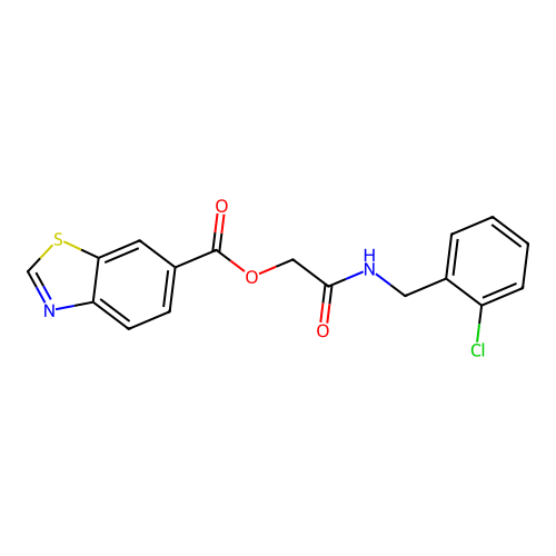 [2-[(2-Chlorophenyl)methylamino]-2-oxoethyl] 1,3-benzothiazole-6-carboxylate structure