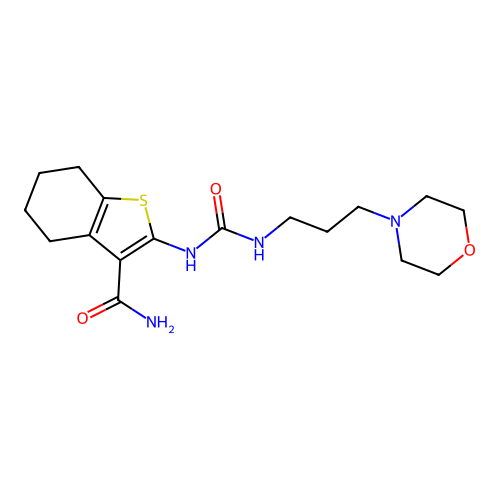 2-({[3-(morpholin-4-yl)propyl]carbamoyl}amino)-4,5,6,7-tetrahydro-1-benzothiophene-3-carboxamide structure