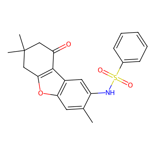N-(3,7,7-trimethyl-9-oxo-6,8-dihydrodibenzofuran-2-yl)benzenesulfonamide structure