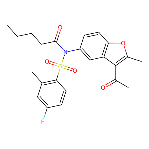N-(3-acetyl-2-methyl-1-benzofuran-5-yl)-N-(4-fluoro-2-methylphenyl)sulfonylpentanamide structure