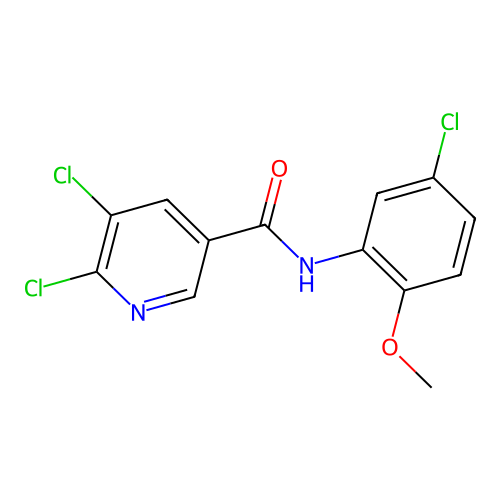 5,6-dichloro-N-(5-chloro-2-methoxyphenyl)pyridine-3-carboxamide structure