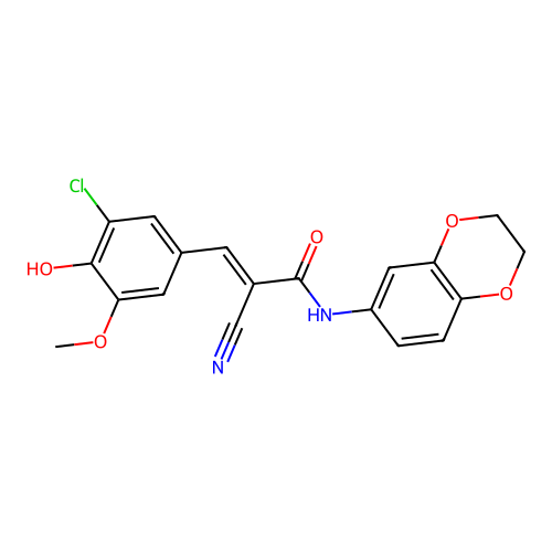 (E)-3-(3-chloro-4-hydroxy-5-methoxyphenyl)-2-cyano-N-(2,3-dihydro-1,4-benzodioxin-6-yl)prop-2-enamide structure