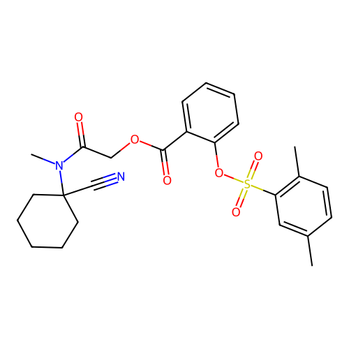 [2-[(1-cyanocyclohexyl)-methylamino]-2-oxoethyl] 2-(2,5-dimethylphenyl)sulfonyloxybenzoate structure