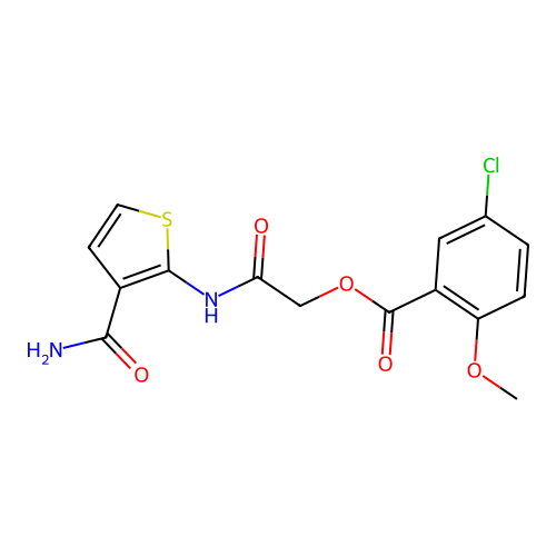 [2-[(3-Carbamoylthiophen-2-yl)amino]-2-oxoethyl] 5-chloro-2-methoxybenzoate structure