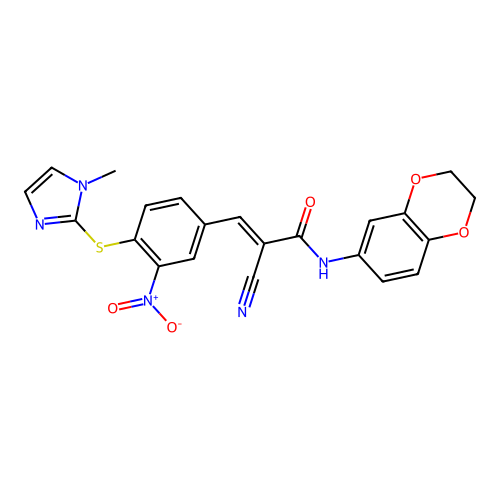 (E)-2-cyano-N-(2,3-dihydro-1,4-benzodioxin-6-yl)-3-[4-(1-methylimidazol-2-yl)sulfanyl-3-nitrophenyl]prop-2-enamide structure