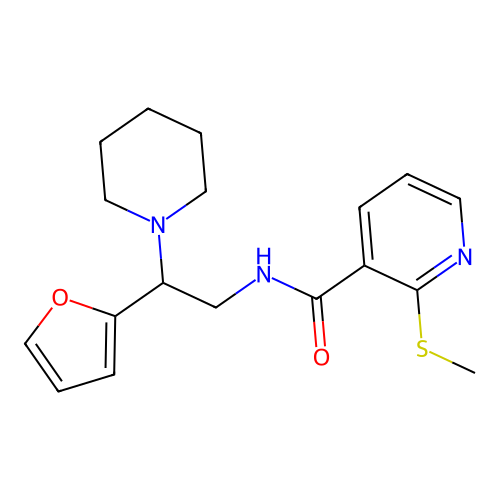 N-[2-(2-furyl)-2-(1-piperidyl)ethyl]-2-methylsulfanyl-pyridine-3-carboxamide structure