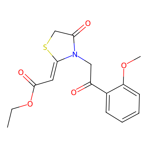 Ethyl 2-[3-[2-(2-methoxyphenyl)-2-oxoethyl]-4-oxo-2-thiazolidinylidene]acetate structure