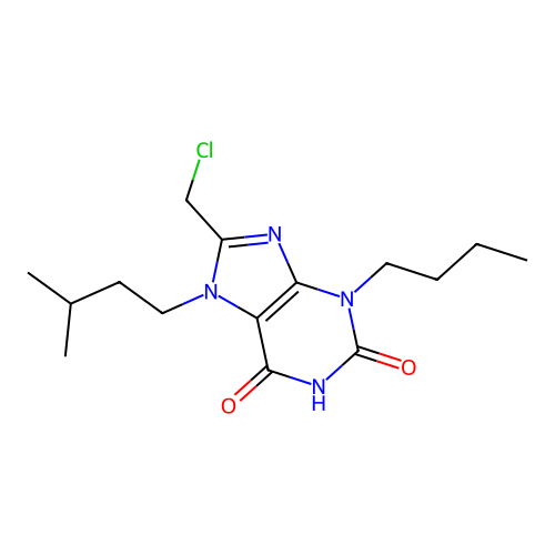 3-butyl-8-(chloromethyl)-7-(3-methylbutyl)-2,3,6,7-tetrahydro-1H-purine-2,6-dione structure