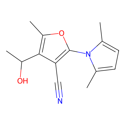 2-(2,5-dimethyl-1H-pyrrol-1-yl)-4-(1-hydroxyethyl)-5-methylfuran-3-carbonitrile structure