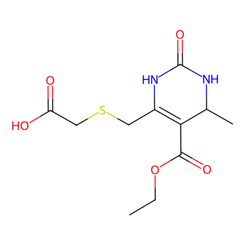 2-({[5-(ethoxycarbonyl)-6-methyl-2-oxo-1,2,3,6-tetrahydropyrimidin-4-yl]methyl}sulfanyl)acetic acid structure
