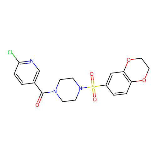 (6-chloropyridin-3-yl)-[4-(2,3-dihydro-1,4-benzodioxin-6-ylsulfonyl)piperazin-1-yl]methanone structure