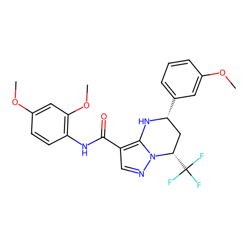 rel-(5R,7S)-N-(2,4-Dimethoxyphenyl)-4,5,6,7-tetrahydro-5-(3-methoxyphenyl)-7-(trifluoromethyl)pyrazolo[1,5-a]pyrimidine-3-carboxamide structure