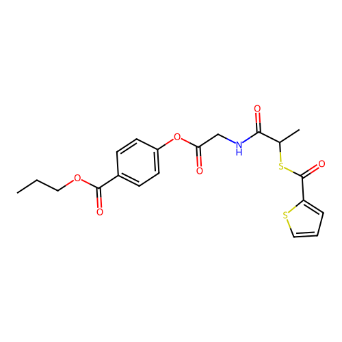 Propyl p-(2-thenoylmercaptopropionylglycyloxy)benzoate structure