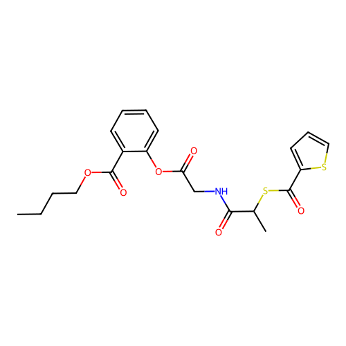 Butyl o-(2-thenoylmercaptopropionylglycyloxy)benzoate structure