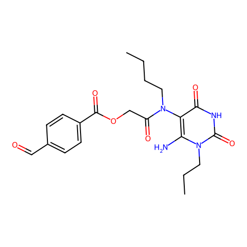 [2-[(6-amino-2,4-dioxo-1-propylpyrimidin-5-yl)-butylamino]-2-oxoethyl] 4-formylbenzoate structure
