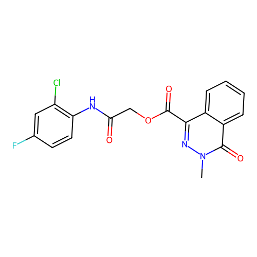 [2-(2-chloro-4-fluoroanilino)-2-oxoethyl] 3-methyl-4-oxophthalazine-1-carboxylate structure