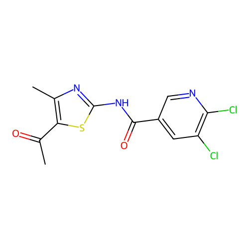 N-(5-acetyl-4-methyl-1,3-thiazol-2-yl)-5,6-dichloropyridine-3-carboxamide structure