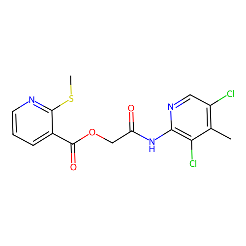 [(3,5-dichloro-4-methylpyridin-2-yl)carbamoyl]methyl 2-(methylsulfanyl)pyridine-3-carboxylate structure