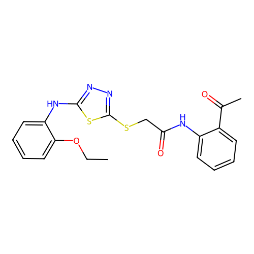 N-(2-acetylphenyl)-2-({5-[(2-ethoxyphenyl)amino]-1,3,4-thiadiazol-2-yl}sulfanyl)acetamide structure