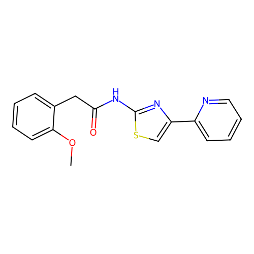 2-(2-methoxyphenyl)-N-[4-(pyridin-2-yl)-1,3-thiazol-2-yl]acetamide structure
