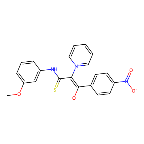 1-(3-methoxyanilino)-3-(4-nitrophenyl)-3-oxo-2-pyridinium-1-ylprop-1-ene-1-thiolate structure