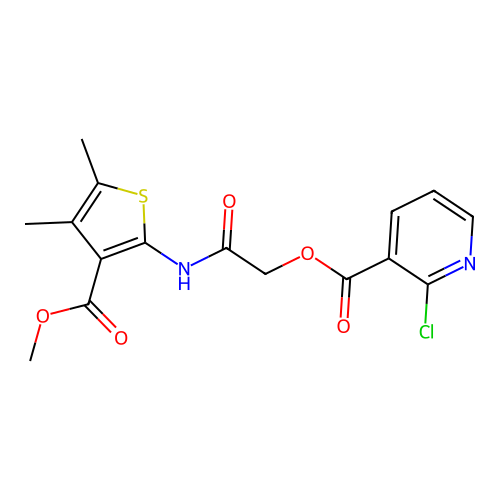 (3-methoxycarbonyl-4,5-dimethyl-thiophen-2-yl)carbamoylmethyl 2-chloropyridine-3-carboxylate structure