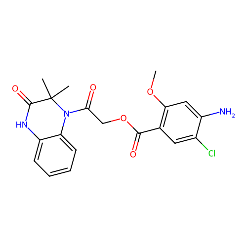 [2-(2,2-dimethyl-3-oxo-4H-quinoxalin-1-yl)-2-oxoethyl] 4-amino-5-chloro-2-methoxybenzoate structure