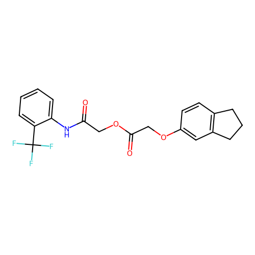 [2-oxo-2-[2-(trifluoromethyl)anilino]ethyl] 2-(2,3-dihydro-1H-inden-5-yloxy)acetate structure