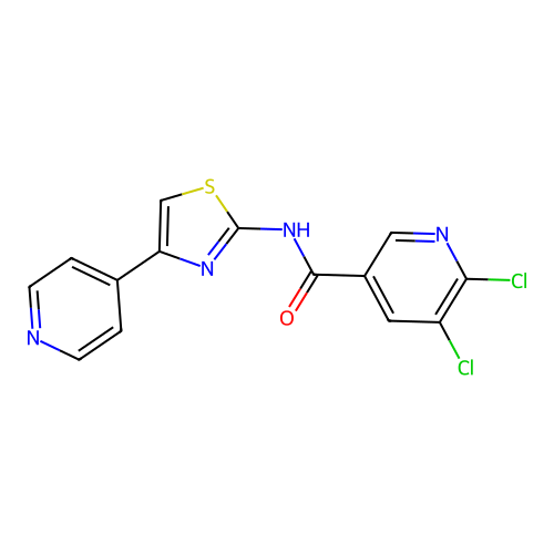 5,6-dichloro-N-[4-(pyridin-4-yl)-1,3-thiazol-2-yl]pyridine-3-carboxamide structure